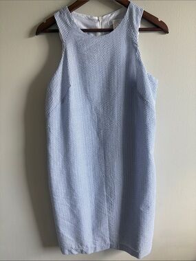 Sleeveless Light Blue Striped Shift Dress